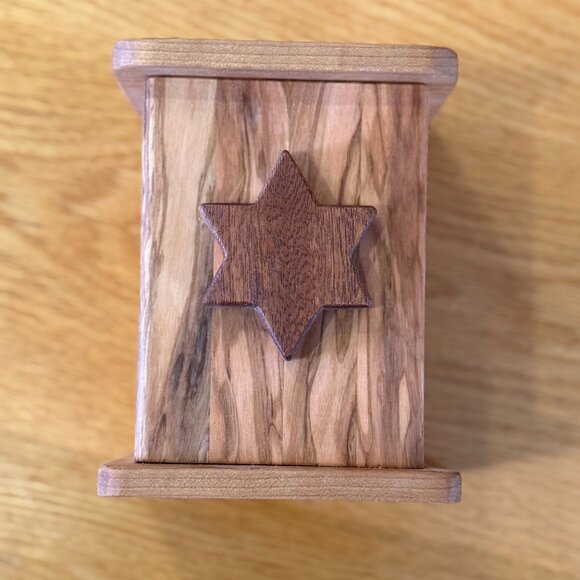 Tzedakah Charity Box Olive / Sapele / Cherry Hardwoods HandCrafted Star of David - Picture 3 of 9